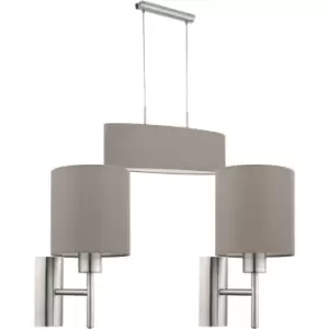 Ceiling Pendant Light & 2x Matching Wall Lights Satin Nickel Taupe Fabric Linear