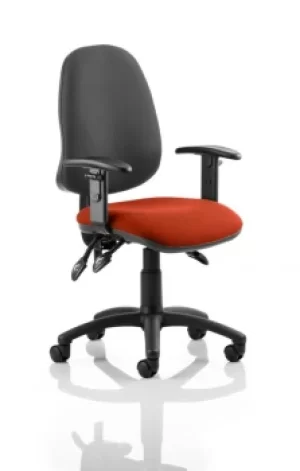 Eclipse III Lever Task Operator Chair Black Back Bespoke Seat With Height Adjustable Arms In Orange