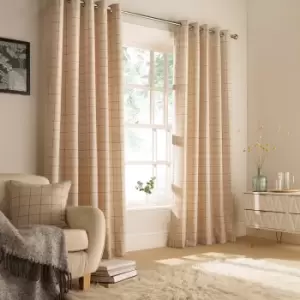 Ellis Windowpane Check Eyelet Curtains Natural, Natural / 229 x 183cm