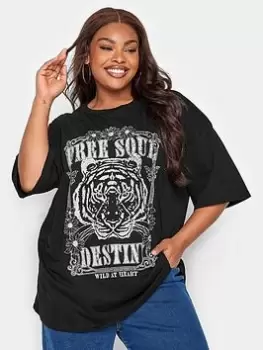 Yours Boxy Tee 2 Pack - Black & Wild Tiger, Black, Size 22-24, Women