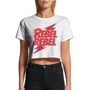 David Bowie - Rebel Rebel Womens Large Crop Top - White