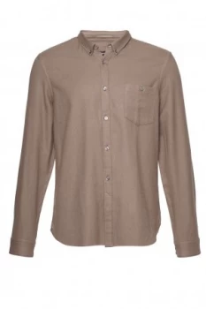 Mens French Connection Classic Flannel Plain Shirt Khaki