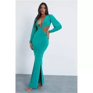 I Saw It First Green Slinky Cut Out Balloon Sleeve Maxi Dress - Green