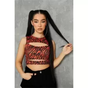 I Saw It First Black Tiger Print Cut Out Sleeveless Crop Top - Black