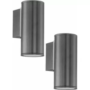 Loops - 2 pack IP44 Outdoor Wall Light Anthracite Zinc Plated Steel 1x 3W GU10