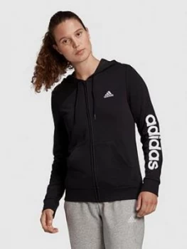 adidas Essentials Linear Full Zip Hoodie - Black/White, Size 2Xs, Women