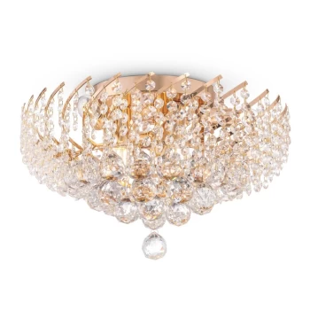 Karolina Semi Flush Ceiling Lamp Gold & Crystal, 6 Light, E14