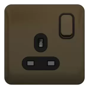 Schneider Electric Lisse Screwless Deco - Switched Single Power Socket, 13A, Single Pole, GGBL3010BMB, Mocha Bronze with Black Insert