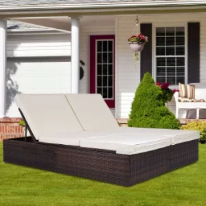 Poly Rattan Double Sun Lounger Brown/Cream 193x116x33cm Adjustable