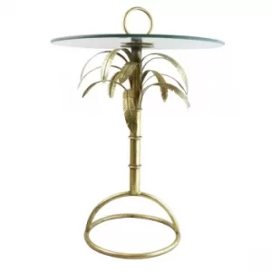 Gold Palm Tree Table with Glass Top 71cm