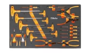 Beta Tools M62 21pc Pliers & Micro Screwdriver Set Soft Tray for Roller Cab