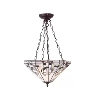 Metropolitan 3 Light Medium Inverted Ceiling Pendant Bronze, Tiffany glass, E27