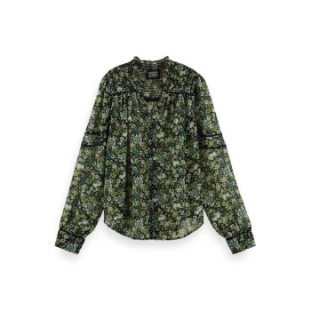 Scotch and Soda Smocked Sheer Blouse - Green