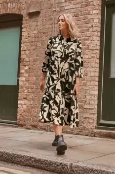 Abstract Print Midi Shirt Dress