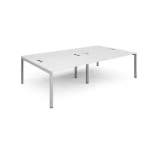 Bench Desk 4 Person Rectangular Desks 2800mm White Tops With Silver Frames 1600mm Depth Connex