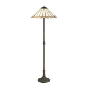 Luminosa Lighting - 2 Light Leaf Design Floor Lamp E27 With 40cm Tiffany Shade, Grey, Crystal, Aged Antique Brass