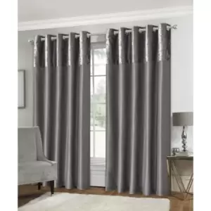 Isabella Rose Olivia Velvet Top Eyelet Curtains - Silver - 117cm (46") X 229cm (90") TJ Hughes