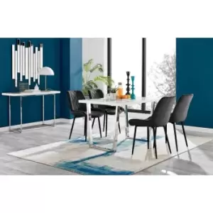 Furniture Box Kylo White High Gloss Dining Table and 4 Black Pesaro Black Leg Chairs