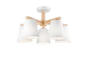 Ellie Multi Arm Semi Flush Ceiling Light, Fabric Shades White, 5x E27