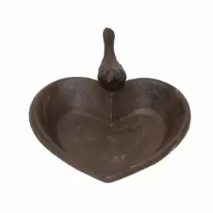 Homescapes - Brown Decorative Bird Rustic Heart Bird Bath Cast Iron - Brown