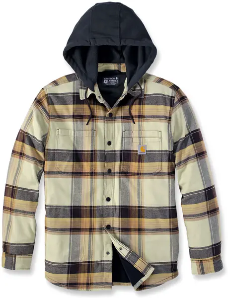 Carhartt Rugged Flex Flannel Fleece, textile jacket , color: Dark Brown/Light Yellow/Black , size: XXL