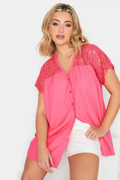 Yours Lace Insert Blouse Pink