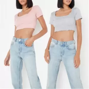 Missguided Packshirred Bodice Jersey Crop Top - Multi