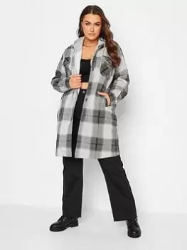 Yours Longline Sweat Check Shacket Grey, Size 22-24, Women