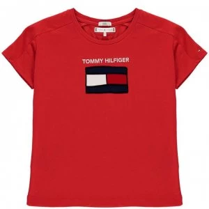 Tommy Hilfiger Junior Girls Graphic Flag T Shirt - Crimson XNL