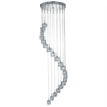 Searchlight Ice Cube - LED 20 Light Spiral Cluster Pendant Chrome Glass