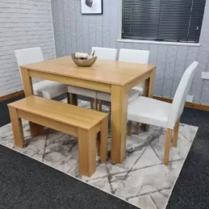 Kitchen Dining Table With 4 Wooden Chairs and A Bench