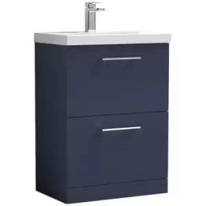 Nuie Arno Matt Electric Blue 600mm 2 Drawer Vanity Unit with 50mm Profile Basin - ARN1733D - Electric Blue