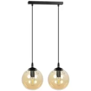 Emibig Cosmo Black Globe Bar Pendant Ceiling Light with Amber Glass Shades, 2x E14