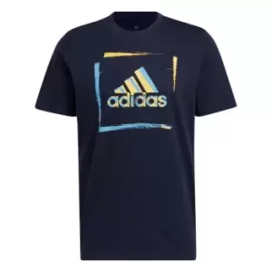 adidas Two-Tone Stencil Short Sleeve Graphic T-Shirt Mens - Blue