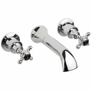 Topaz Black Crosshead Wall Mounted Bath Spout and Stop Taps Hexagonal Collar - Hudson Reed