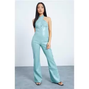 I Saw It First Sage Petite Faux Leather Halterneck Jumpsuit - Green