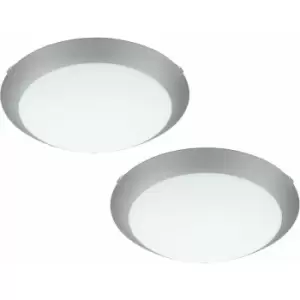 Loops - 2 pack Wall Flush Ceiling Light White Steel White Silver Satin Glass E27 1x60W