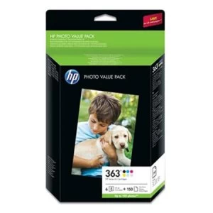 HP Q7966EE 363 Ink Cartridges 6 Pack + 150 Sheets Gloss Paper