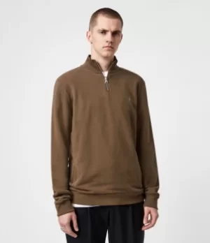 AllSaints Mens Raven Half Zip Funnel Sweatshirt, Totem Brown, Size: S