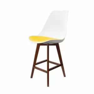 Fusion Living Soho Plastic Bar Stool With Dark Wood Legs White & Yellow