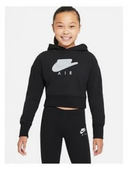 Nike Girls NSW Air French Terry Crop Hoodie - Black/White, Size L, 12-13 Years, Women