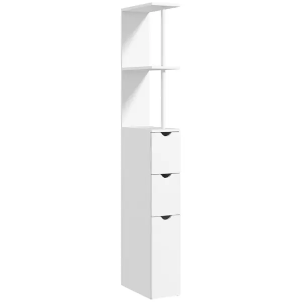 HOMCOM Tall Bathroom Cabinet 2 Tier Shelf Storage Cupboard with Drawers White