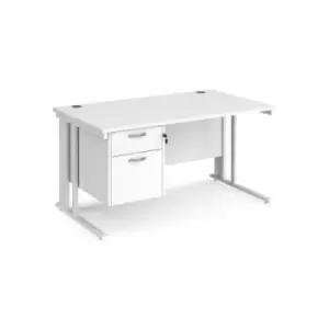 Office Desk Rectangular Desk 1400mm With Pedestal White Top With White Frame 800mm Depth Maestro 25 MCM14P2WHWH