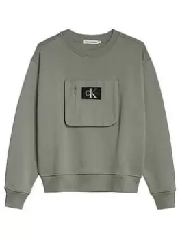 Calvin Klein Jeans Boys Mix Media Ribstop Sweatshirt - Khaki, Size 12 Years