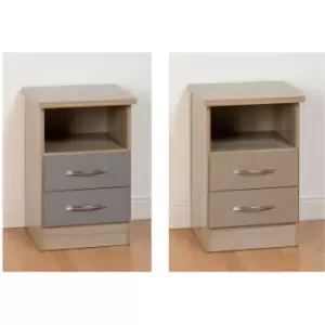 Seconique Nevada Oak and Grey Gloss 2 Drawer Bedside Cabinet