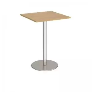 Monza square poseur table with flat round brushed steel base 800mm -