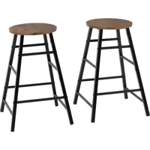 Athens Industrial Style Bar Stools Acacia Wood Seat with Metal Legs, Set of 2