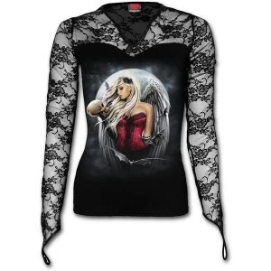 Angel of Death Sorrow Womens Medium Lace Neck Long Sleeve Goth Top - Black