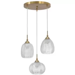 Merano Etobicoke 3 Light Cluster Pendant Ceiling Light Clear Glass, Satin Gold Metal LED E27