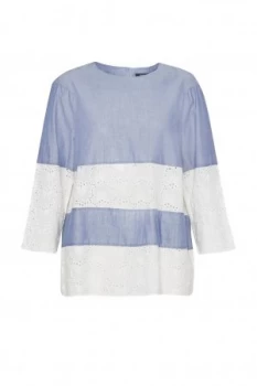French Connection Kyra Cotton Embroidered Tunic Top Blue